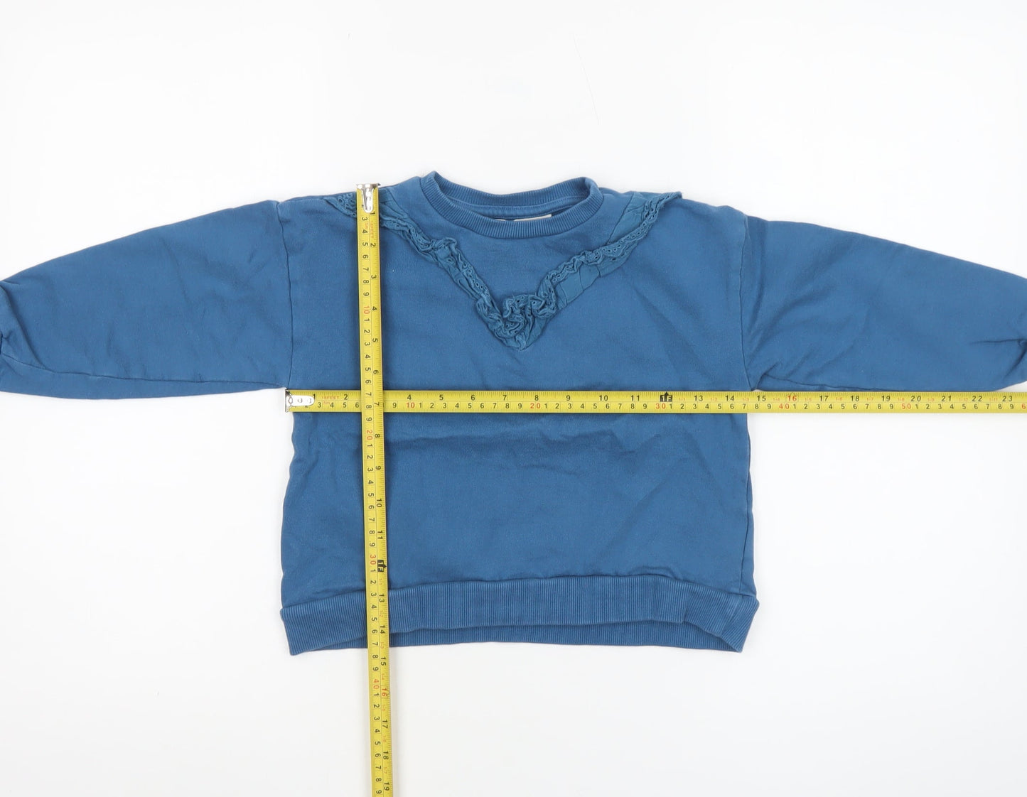 Compañía Fantástica Girls Blue Cotton Ruffle Crew Neck Sweatshirt 6 Years