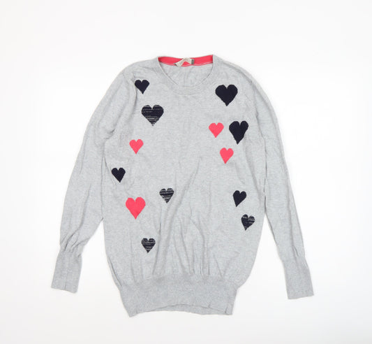Oasis Women’s Grey Heart Crew Neck Cotton Jumper Size S