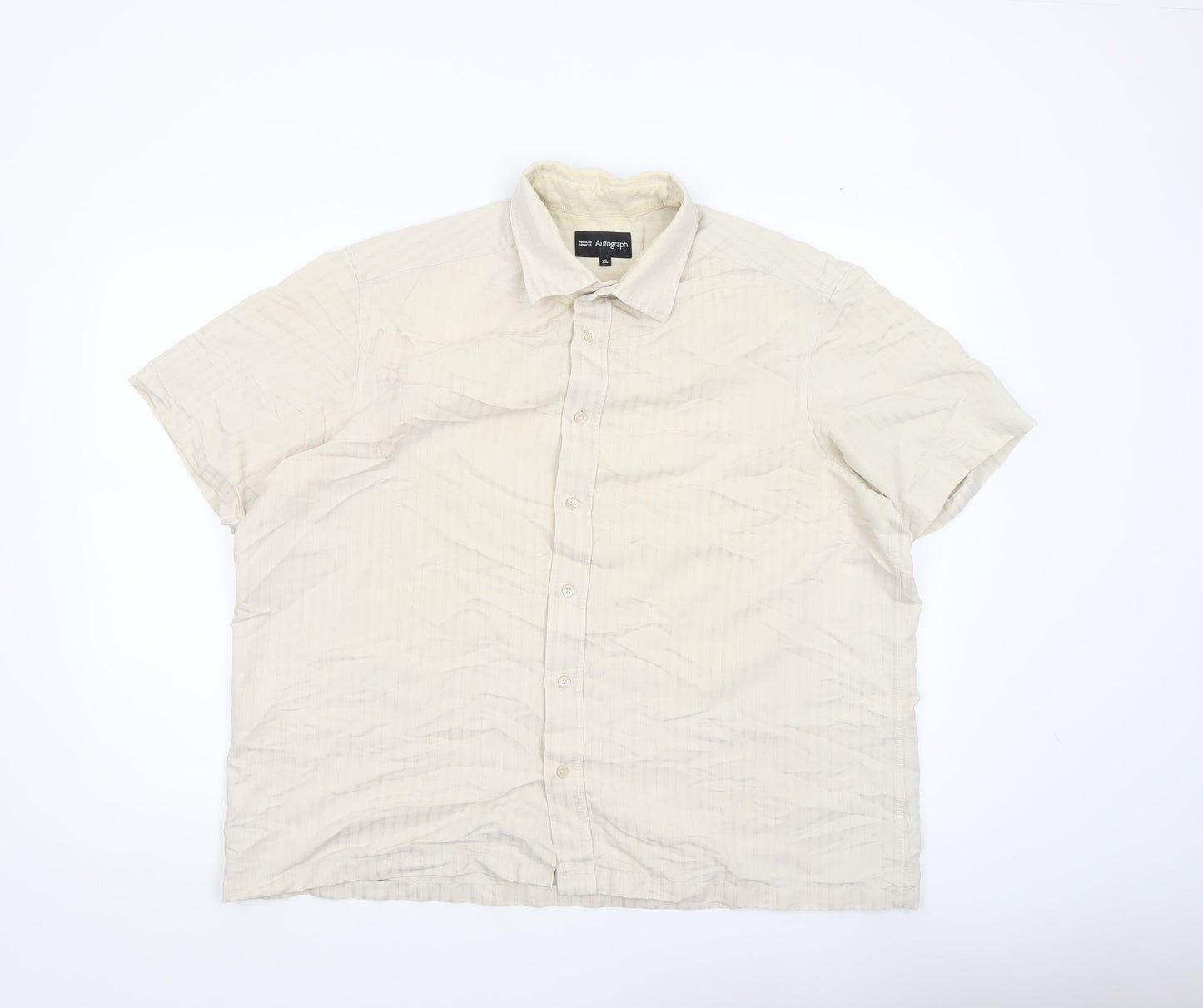 Marks and Spencer Autograph Men's Beige XL Short Sleeve Button-Up Shirt