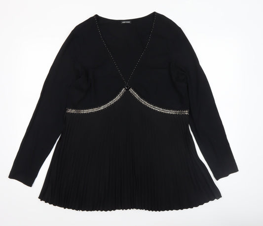 Gerry Weber Women Black Beaded Pleated Tunic Blouse Size 16