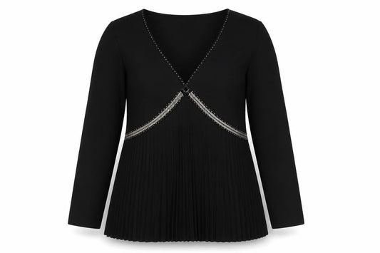 Gerry Weber Women Black Beaded Pleated Tunic Blouse Size 16