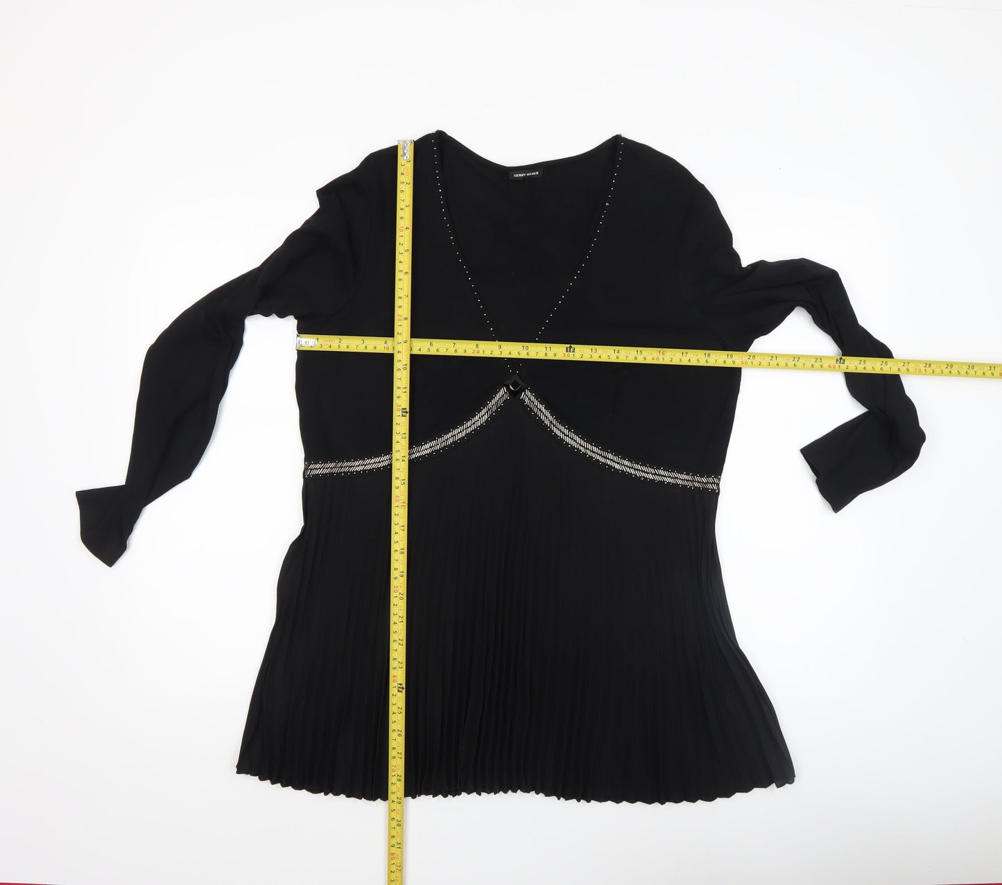Gerry Weber Women Black Beaded Pleated Tunic Blouse Size 16