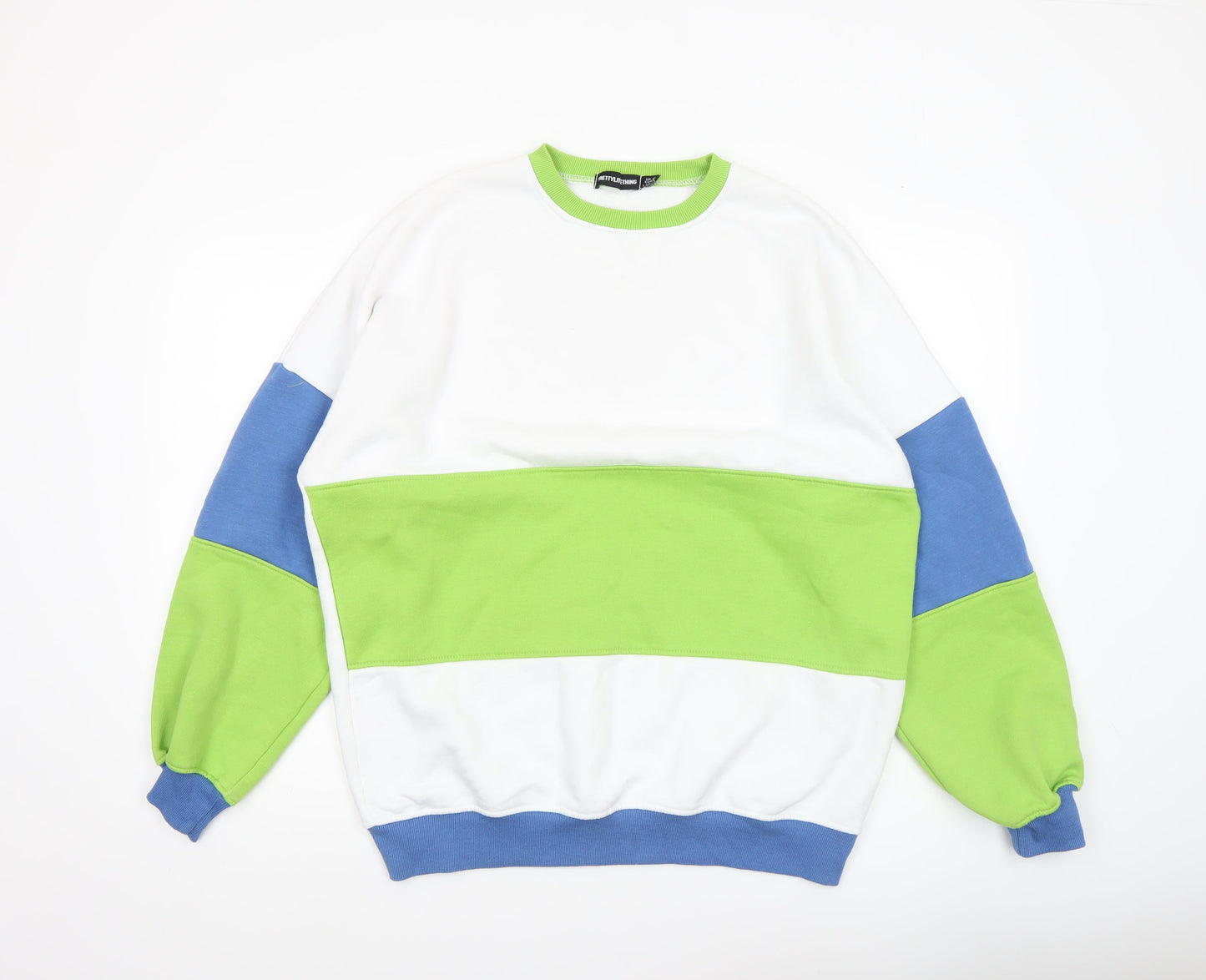 PrettyLittleThing Women’s Colourblock Green Blue White Sweatshirt UK 10