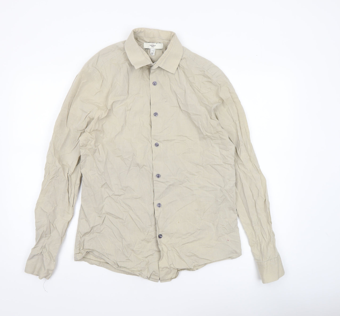 River Island Men’s Beige Cotton Long Sleeve Button-Up Shirt M