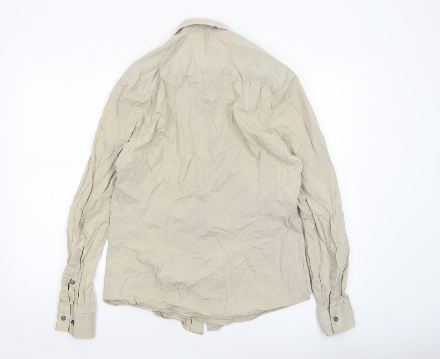 River Island Men’s Beige Cotton Long Sleeve Button-Up Shirt M