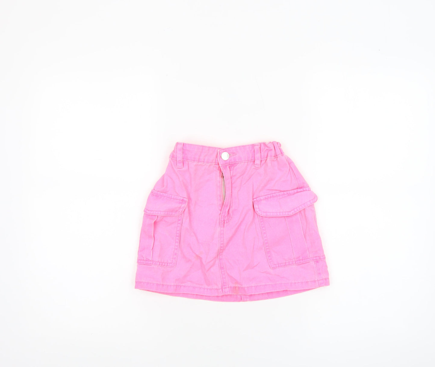 Primark Teens Pink Cargo Mini Skirt 8 Slim Cotton Denim Zip Pockets