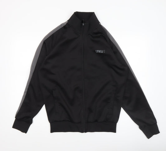 LEVEL 1 Men's Black Bomber Jacket Size L Regular Fit Full Zip Sports Style