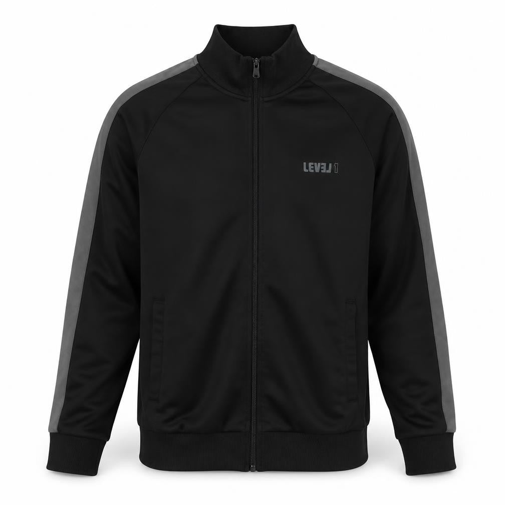 LEVEL 1 Men's Black Bomber Jacket Size L Regular Fit Full Zip Sports Style