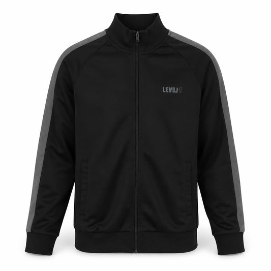 LEVEL 1 Men's Black Bomber Jacket Size L Regular Fit Full Zip Sports Style
