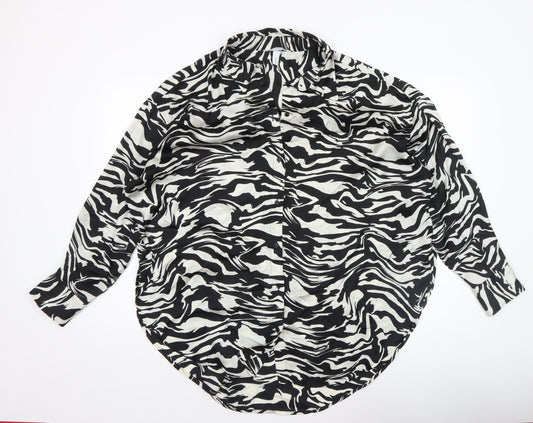H&M Women’s Black White Animal Print Button-Up Shirt Size 12