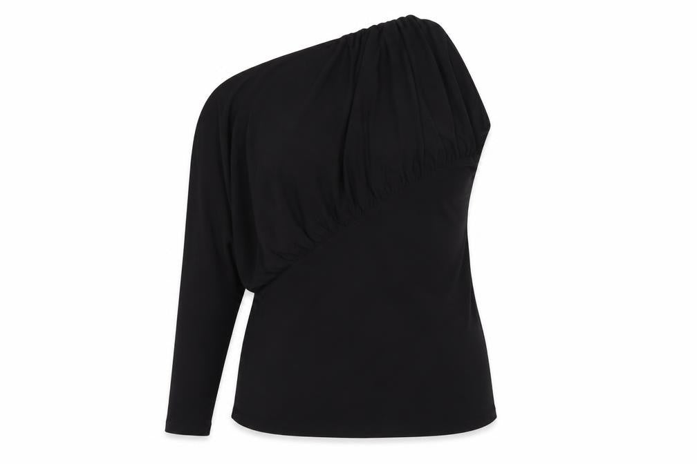H&M Women's Black One Shoulder Ruffle Stretch Blouse Size 14