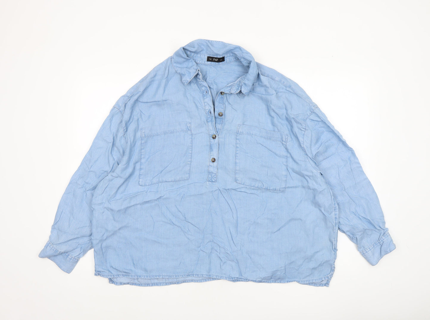 F&F Women's Blue Lyocell Long Sleeve Tunic Shirt Size M