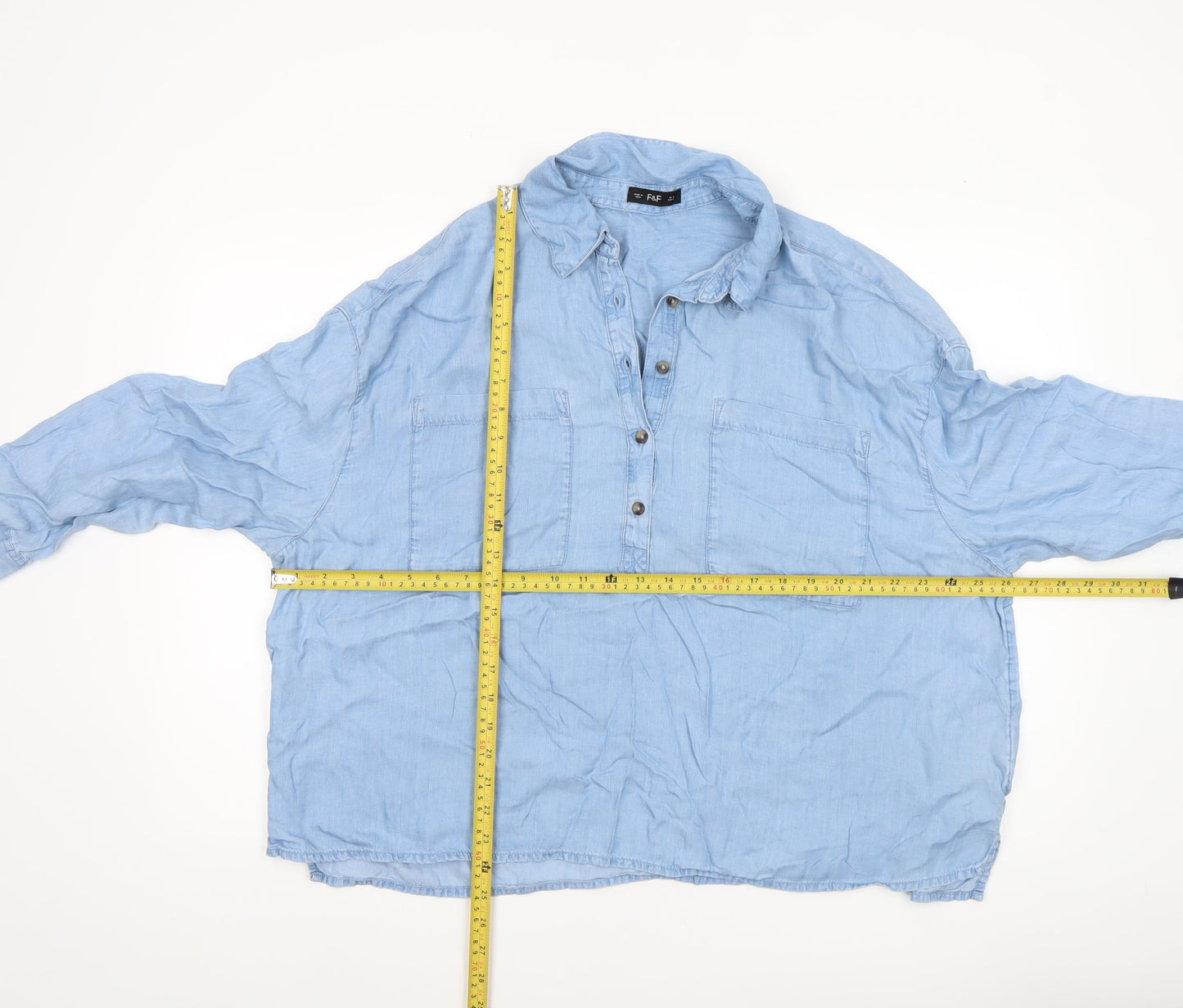 F&F Women's Blue Lyocell Long Sleeve Tunic Shirt Size M