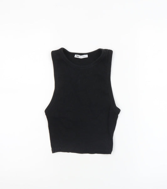 Zara Women’s Black Cropped Tank Top Cotton Stretch S