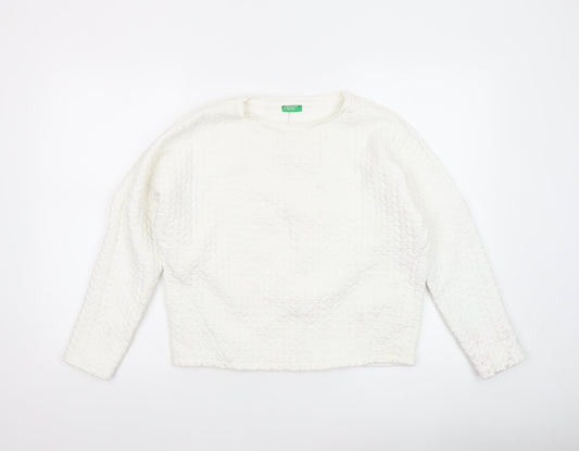 United Colors of Benetton Women White Textured Pullover Sweatshirt XS