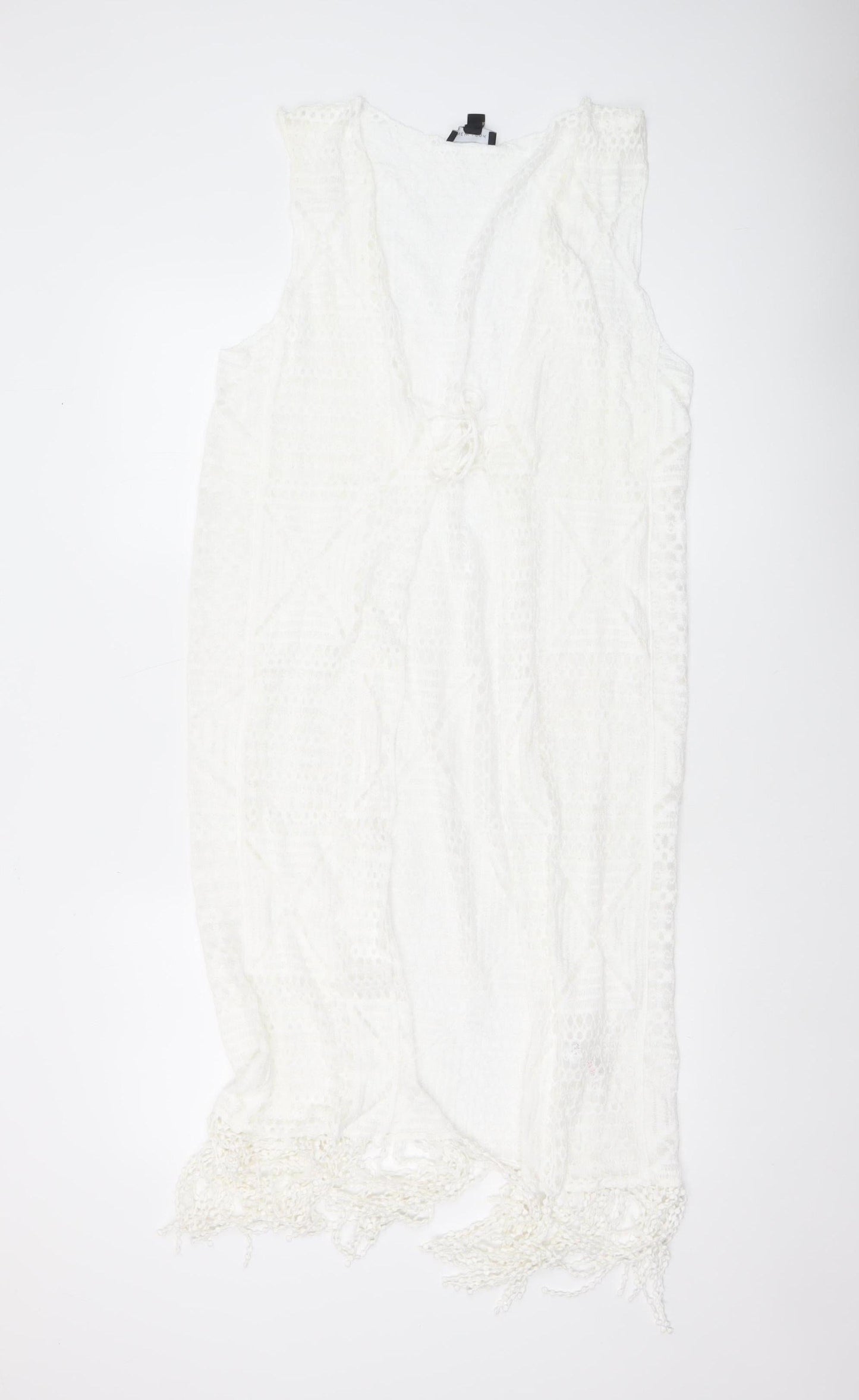 New Look Women White Lace Fringe Sleeveless Beach Cover Up S