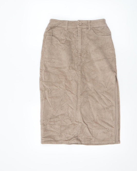 ASOS Women’s Beige Corduroy Midi Pencil Skirt Size 6 High Waist