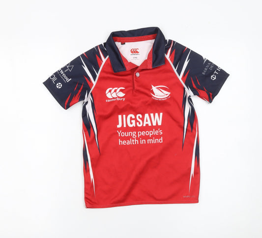 Canterbury Boys Red Rugby Polo Shirt 8 Years Jigsaw Design