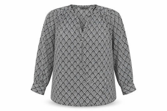 Front view of Dunnes Women’s Black Ivory Geometric Long Sleeve Blouse XL