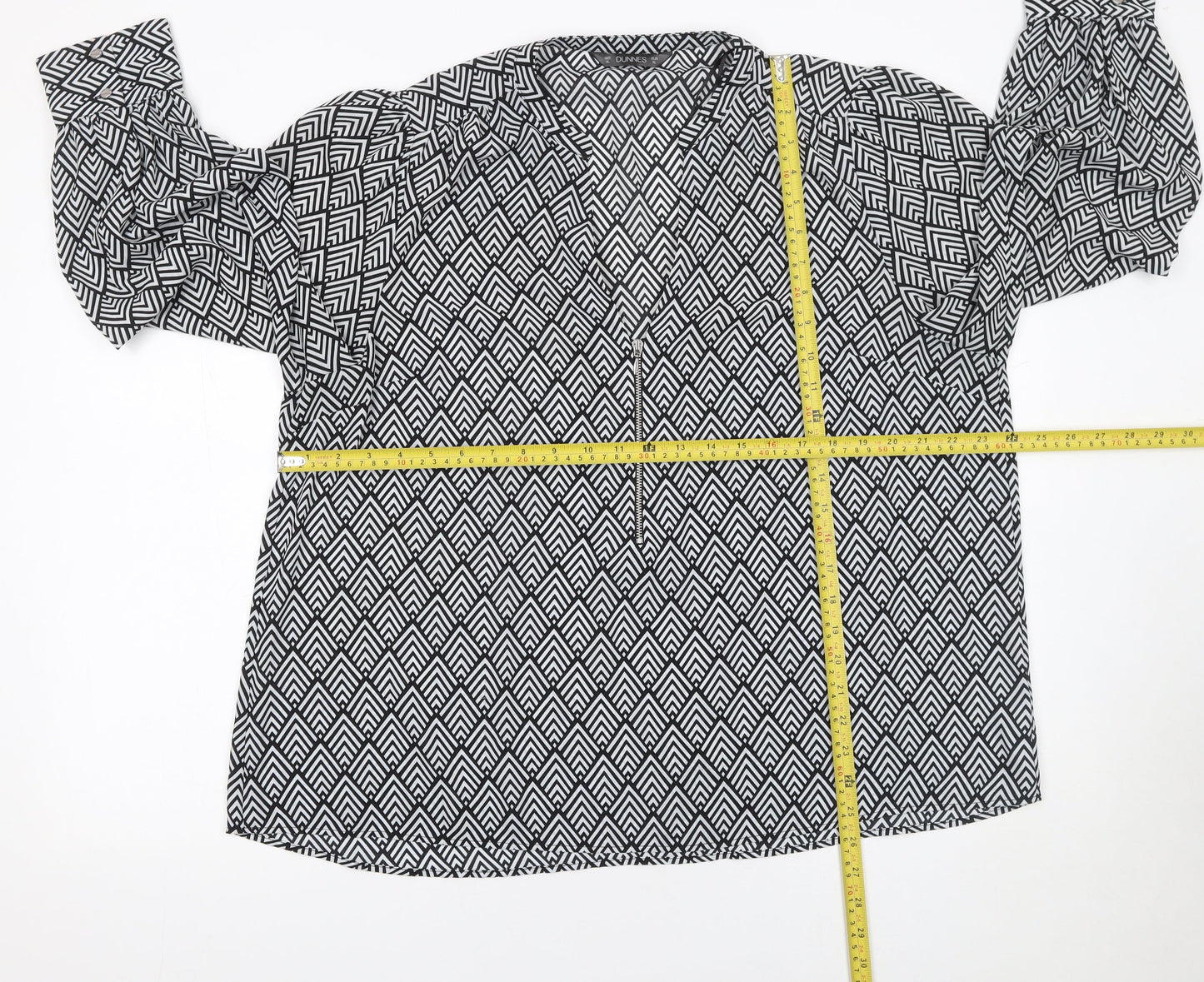 Dunnes Women’s Black Ivory Geometric Long Sleeve Blouse XL