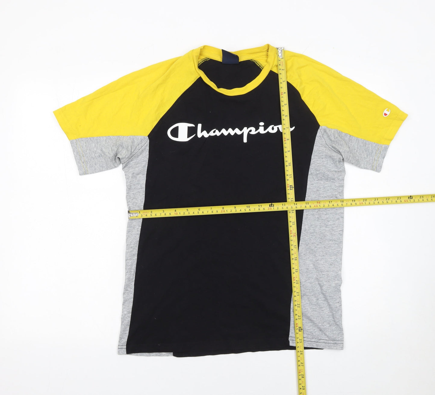 Champion Men’s Black Yellow Grey Colourblock Sports T-Shirt Size S