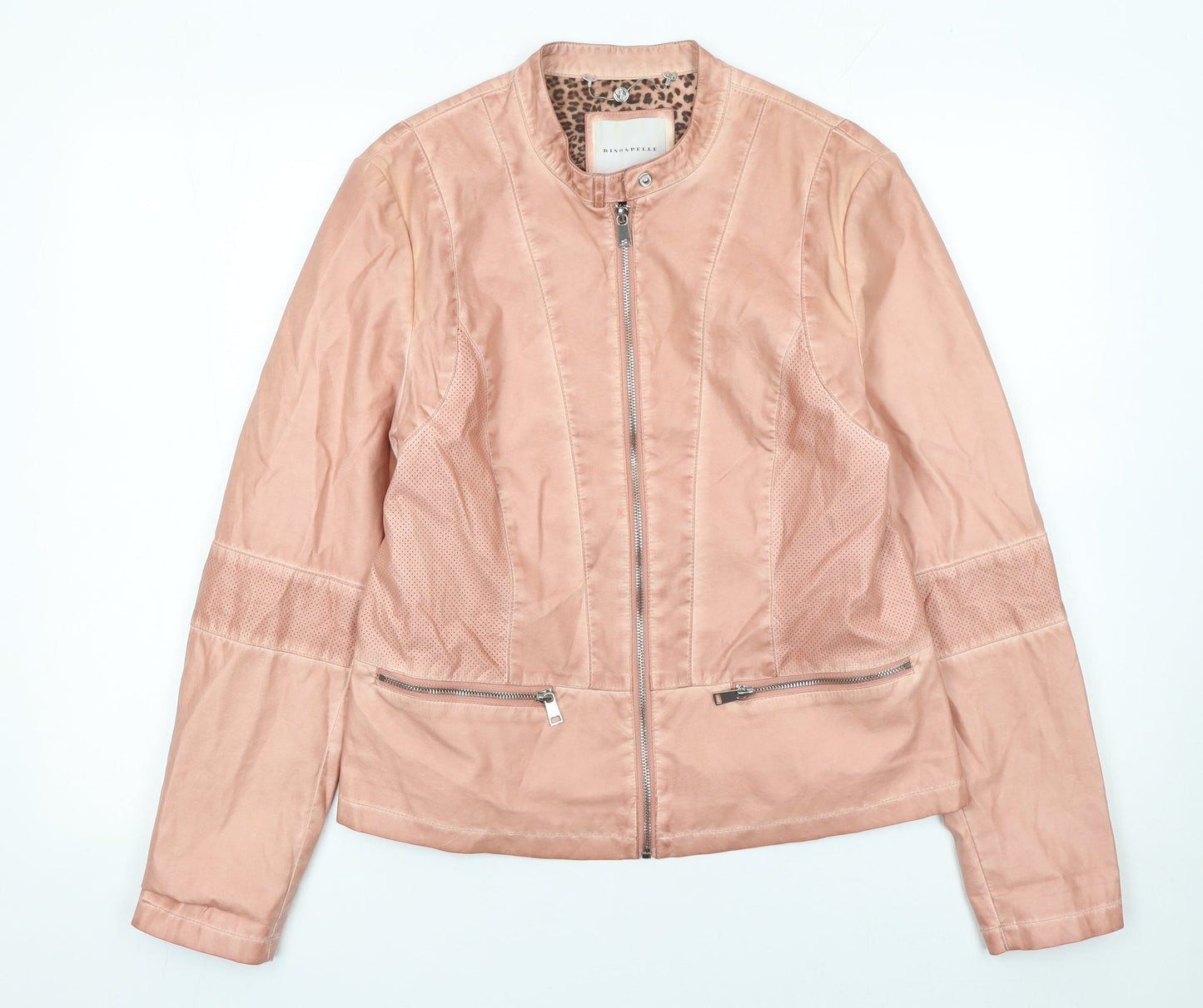 Rino & Pelle Women's Pink Biker Jacket Size 14 Viscose Blend