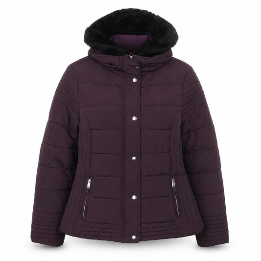 Dunnes Stores Womens Purple Faux Fur Collar Puffer Jacket Size 14