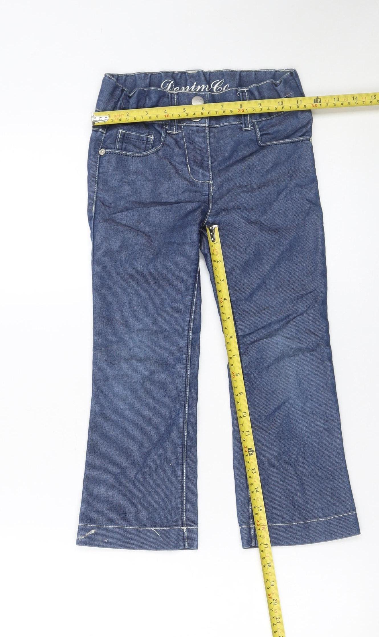 Denim Co Girls Blue Bootcut Jeans 5 Years Cotton Blend Embroidered Pockets