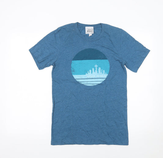 Space Needle Men’s Blue Graphic City Print Crew Neck T-Shirt Size S