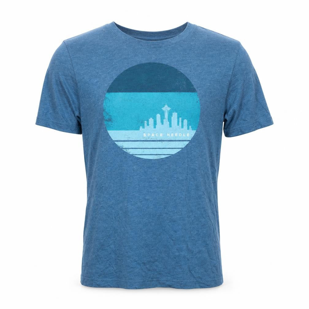 Space Needle Men’s Blue Graphic City Print Crew Neck T-Shirt Size S