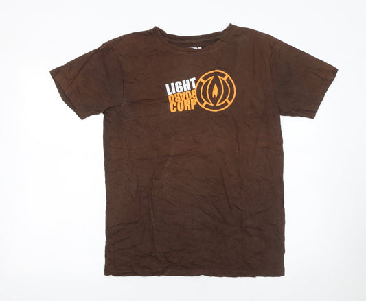 Light Corp Men's Brown Graphic Print Cotton T-Shirt Size S
