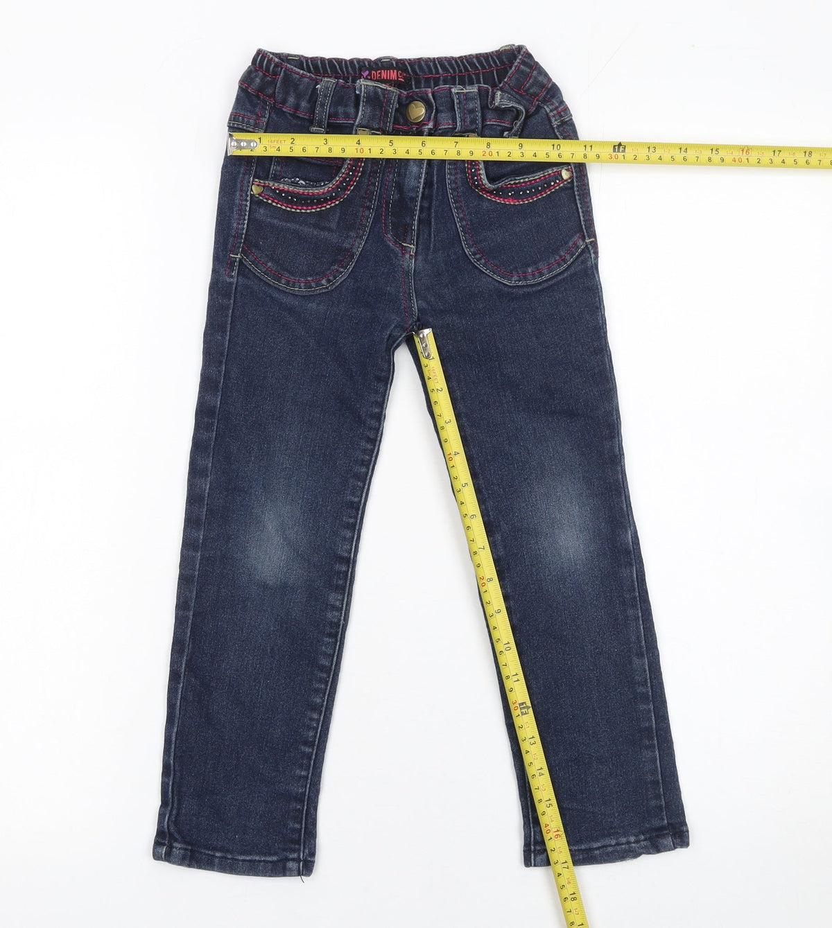 Denim Co Girls Blue Straight Jeans 5 Years Embroidered Heart Style