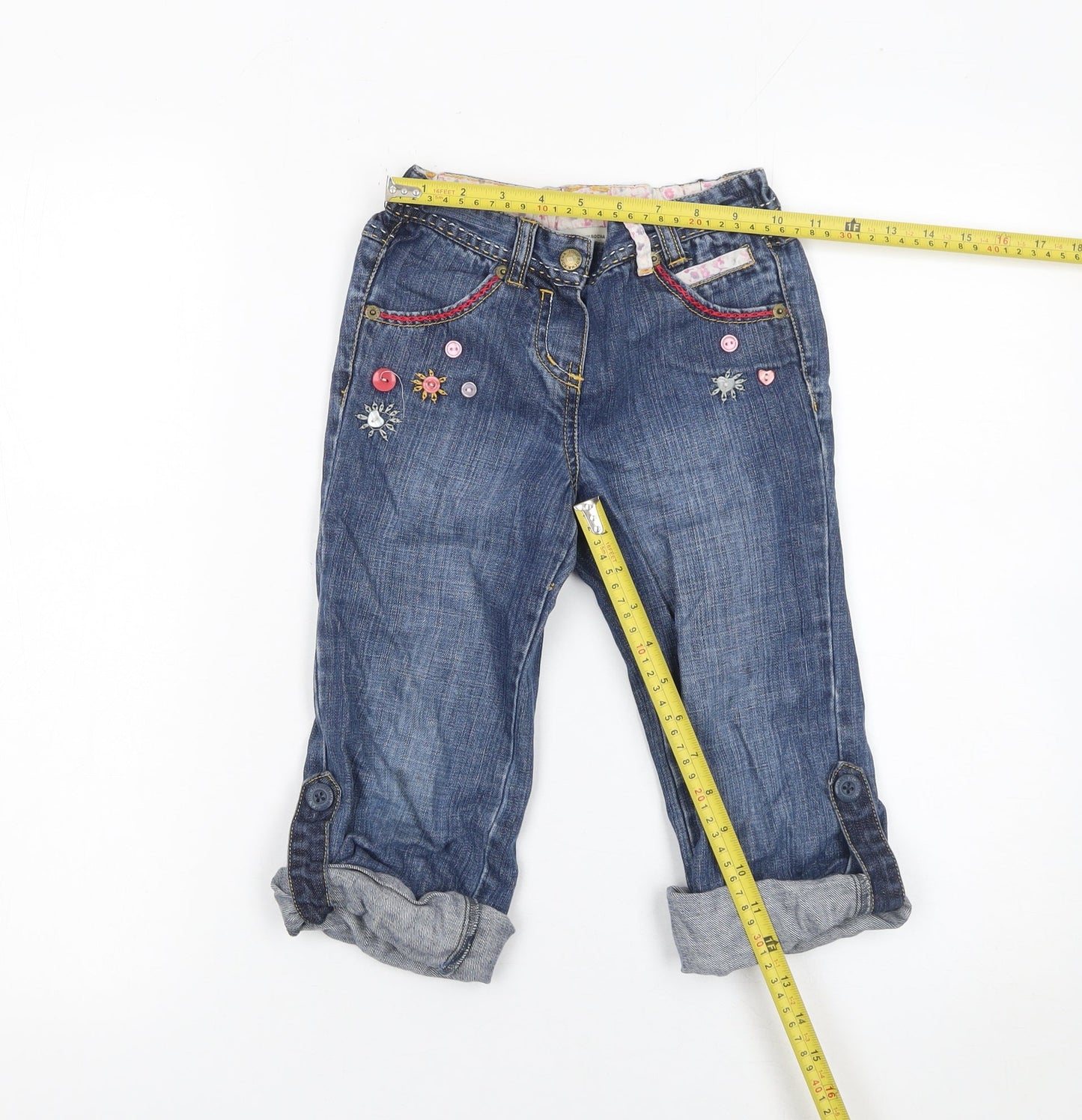 Rocha John Rocha Girls Blue Embroidered Cropped Denim Jeans 5 Years