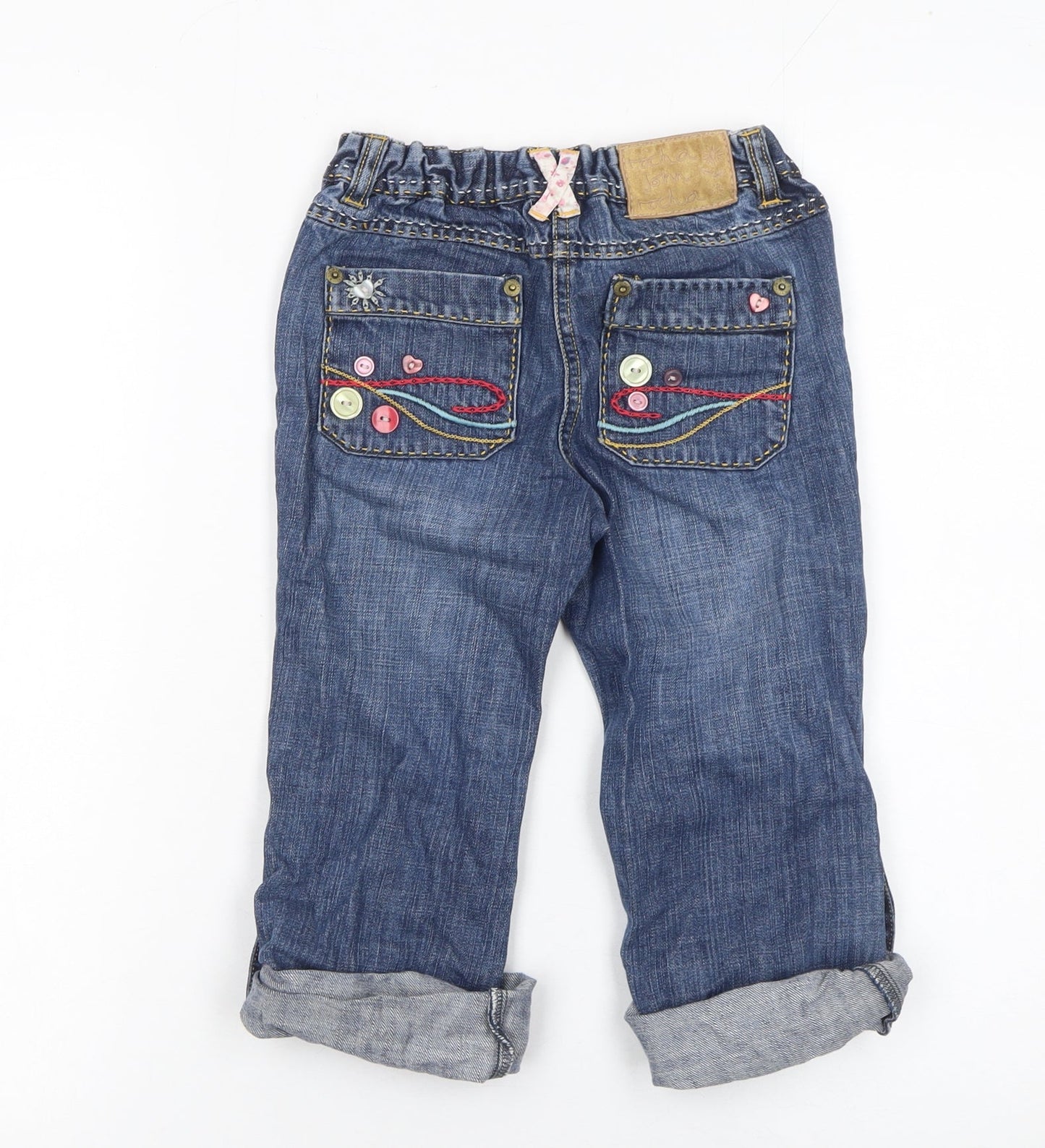 Rocha John Rocha Girls Blue Embroidered Cropped Denim Jeans 5 Years