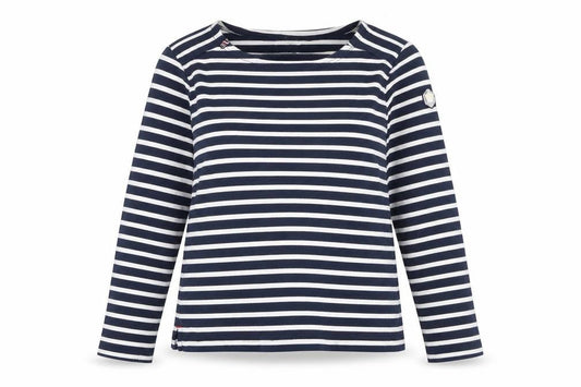 Voile Bleue Women's Blue White Striped Long Sleeve Nautical Cotton Top Size L