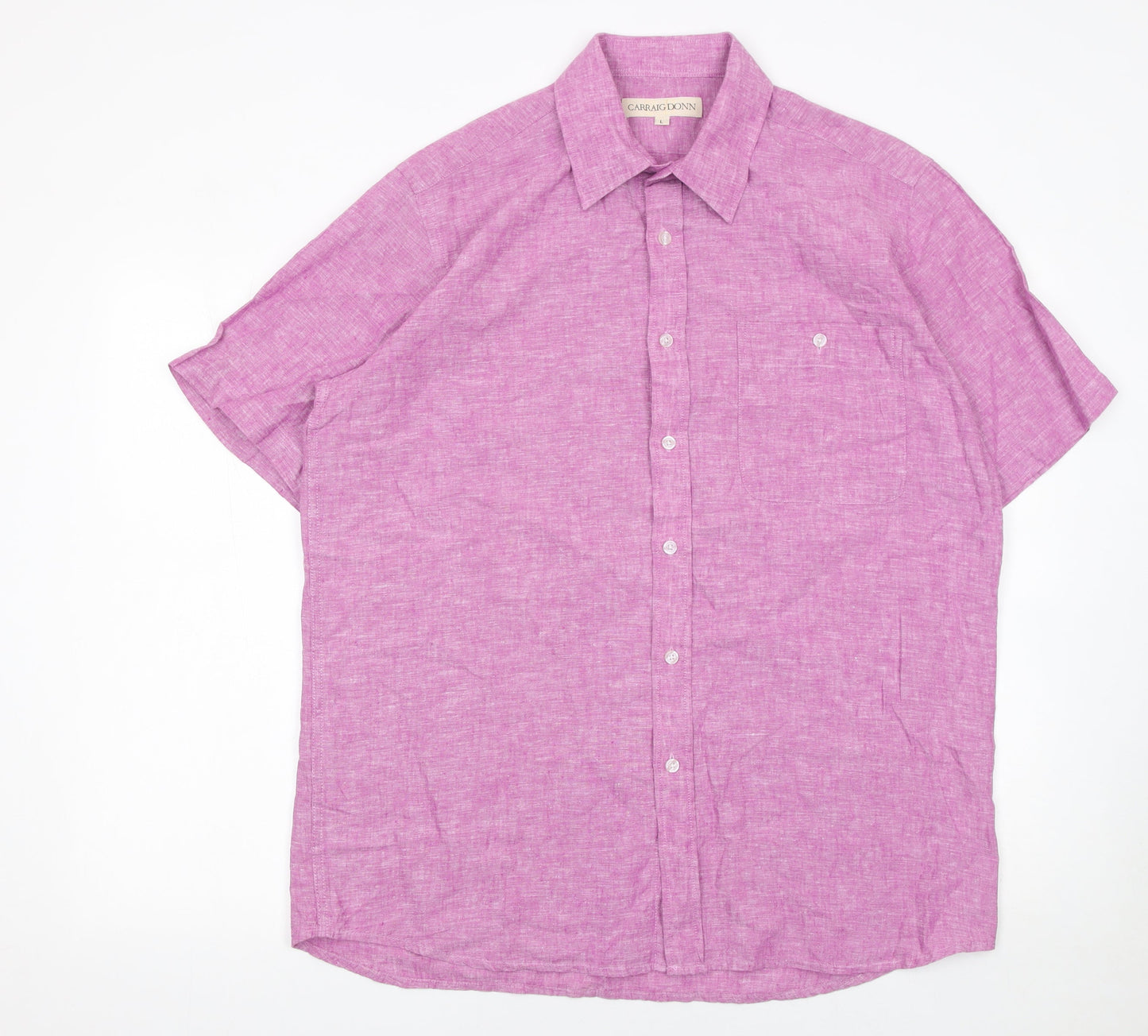 Carraig Donn Men's Pink Linen Cotton Short Sleeve Button-Up Shirt L