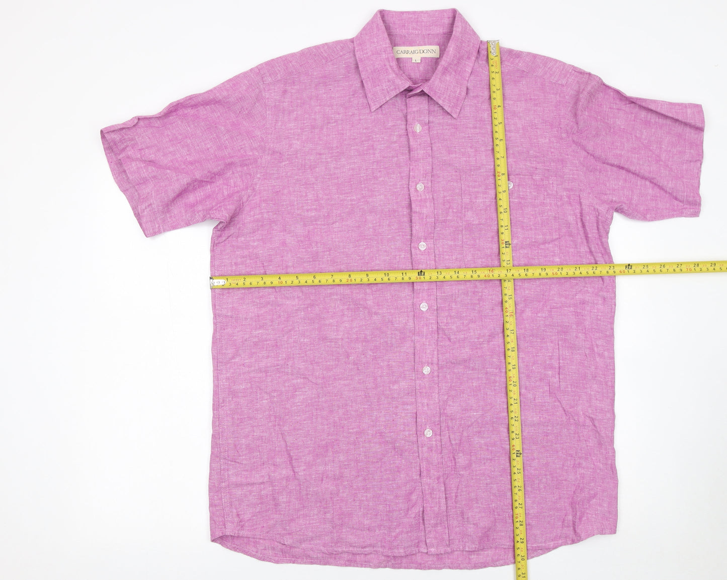 Carraig Donn Men's Pink Linen Cotton Short Sleeve Button-Up Shirt L