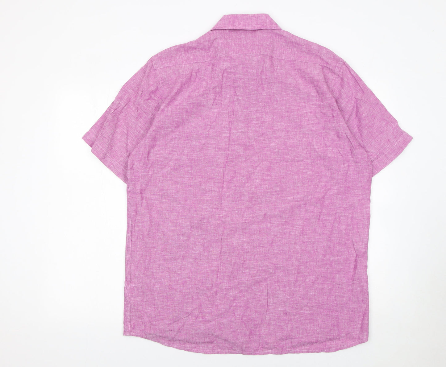 Carraig Donn Men's Pink Linen Cotton Short Sleeve Button-Up Shirt L