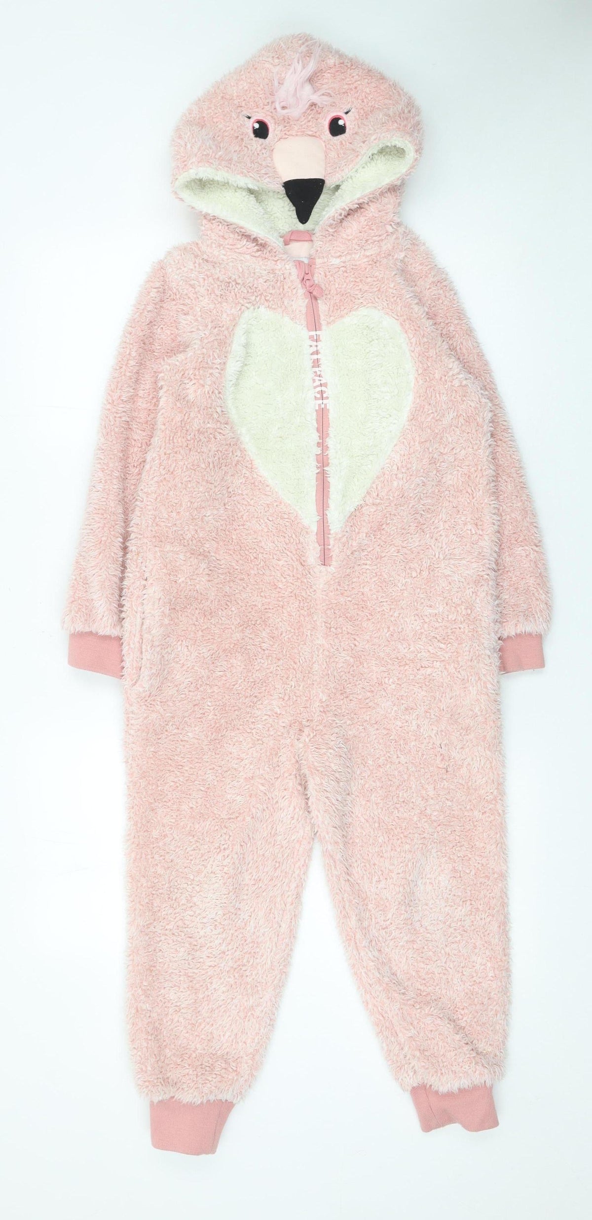 Fat Face Girls Pink Hooded Fleece One Piece 8-9 Years Winter Zip Nightwear