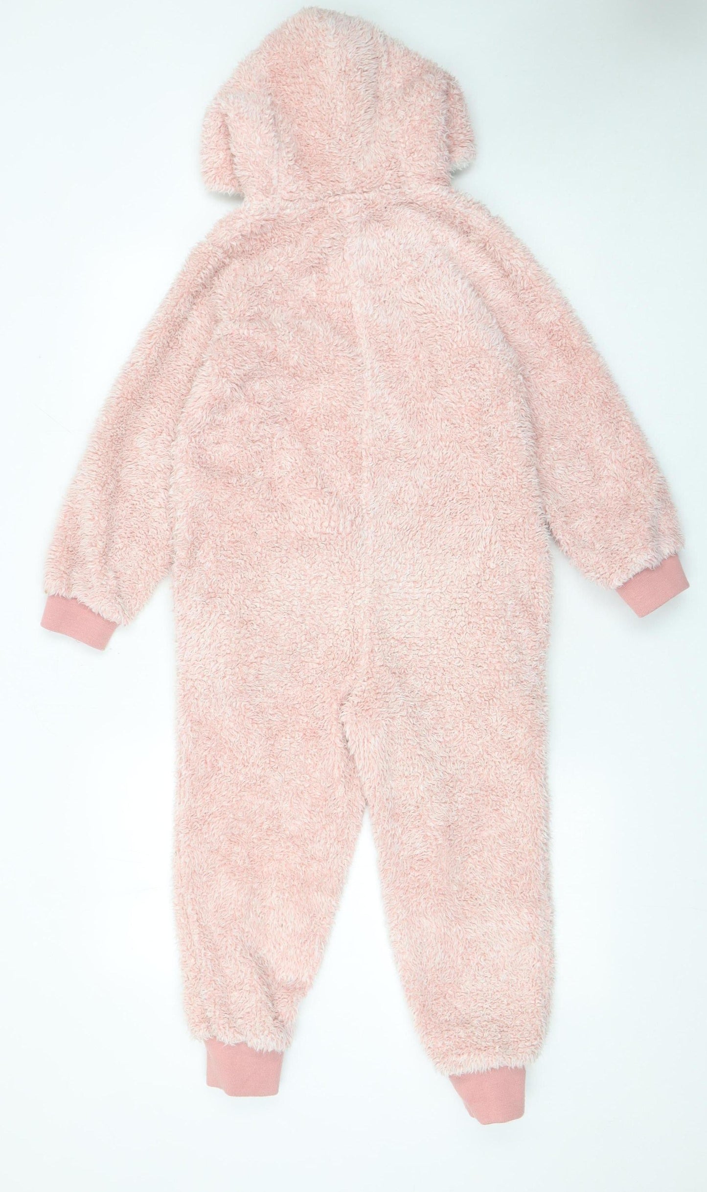 Fat Face Girls Pink Hooded Fleece One Piece 8-9 Years Winter Zip Nightwear