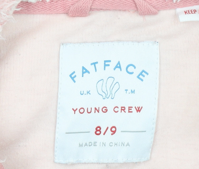 Fat Face Girls Pink Hooded Fleece One Piece 8-9 Years Winter Zip Nightwear