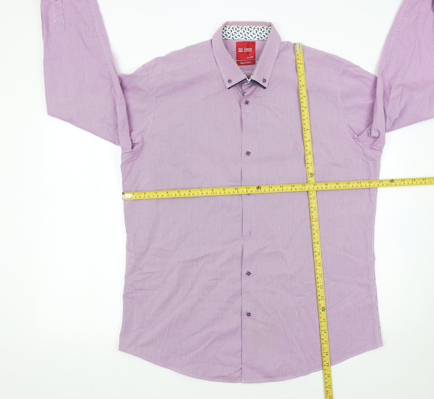 6th Sense Men's Purple Check Egyptian Cotton Long Sleeve Button-Up Shirt 2XL