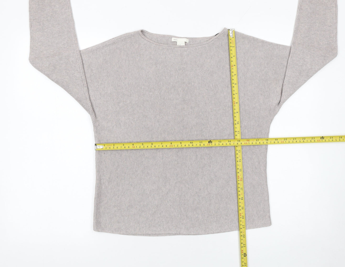 H&M Women Beige XS Boat Neck Long Sleeve Pullover Jumper
