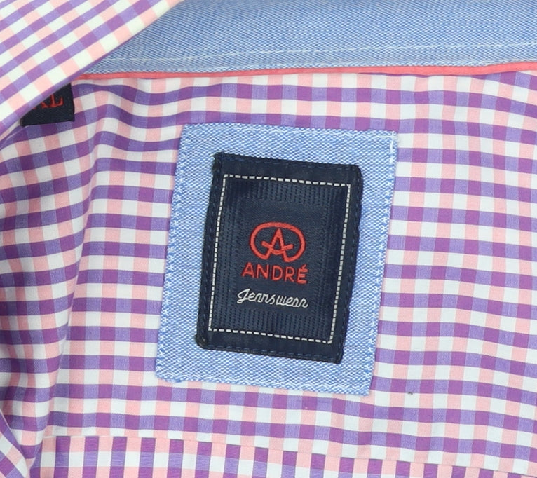 André Jeanswear Men’s Purple Check Cotton Button-Up Shirt Size L