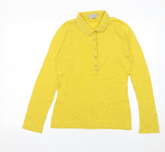 John Smedley Men's Yellow Long Sleeve Slim Fit Cotton Polo Shirt S