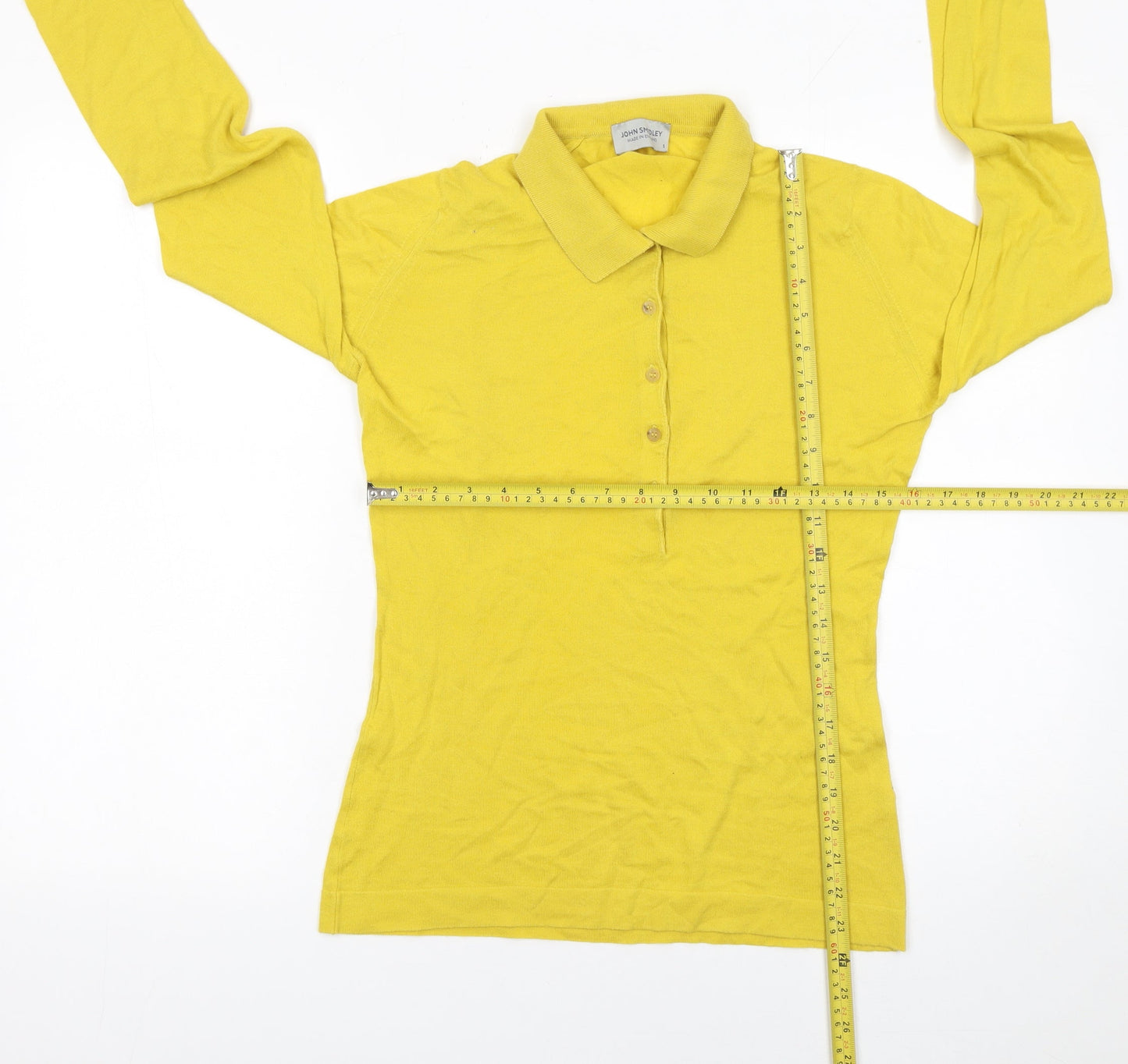 John Smedley Men's Yellow Long Sleeve Slim Fit Cotton Polo Shirt S