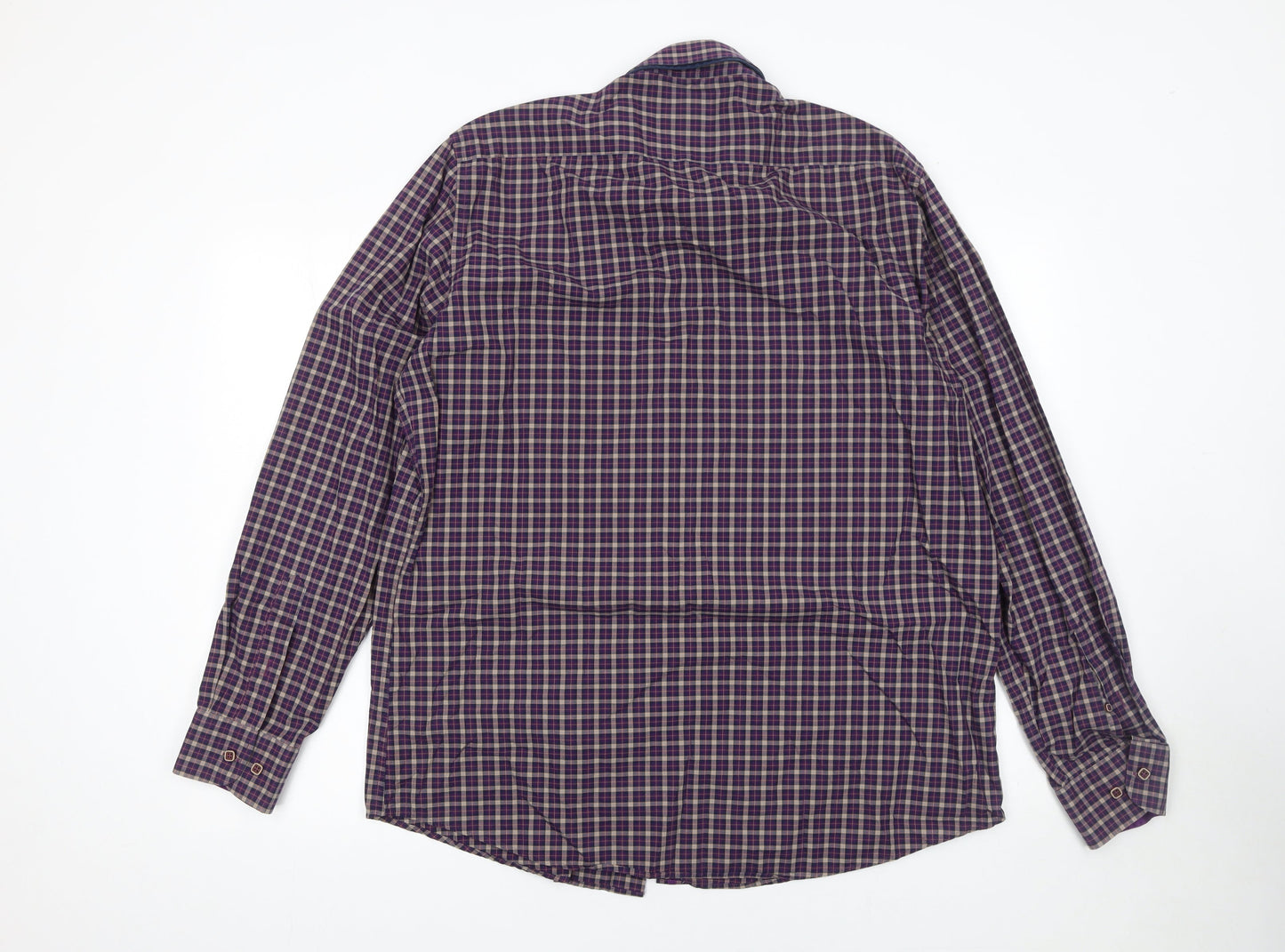 6th Sense Men's Purple Checked Egyptian Cotton Button-Up Shirt XL