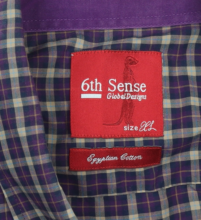 6th Sense Men's Purple Checked Egyptian Cotton Button-Up Shirt XL