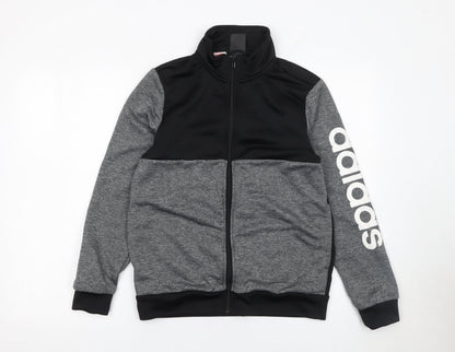 Additional front view of Adidas boys’ grey & black track jacket, size 13-14y full zip activewear