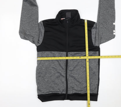 Back view of Adidas boys’ grey & black track jacket, size 13-14y full zip activewear